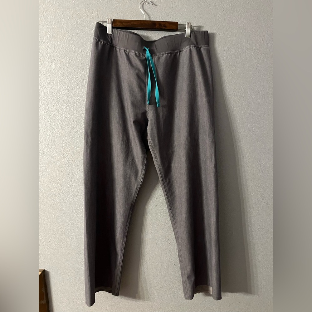 Figs Charcoal Straight Leg Pants with Aqua Accent
